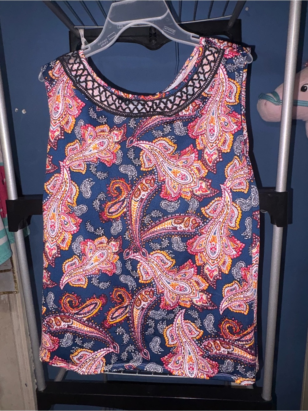 Notations Navy Paisley Tank with Pink and Orange Accents